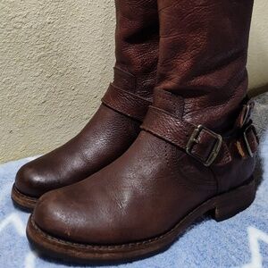 FRYE Riding Knee High Leather Round Toe Buckle Boots Size 6.5